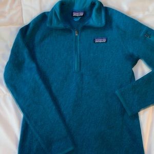 Women’s small Patagonia Better Sweater teal green 1/4 zip sweater pullover EUC!